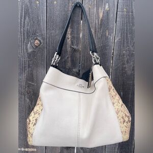 Coach Lexy Hobo Bag/Handbag. Ivory pebble leather with snakeskin sides accents.